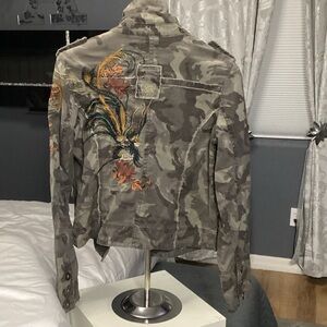 Women's Gray Camo Embroidered Jean Jacket